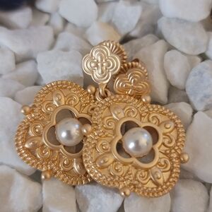 Southern Living Gold Filigree Pearl Drop Earrings